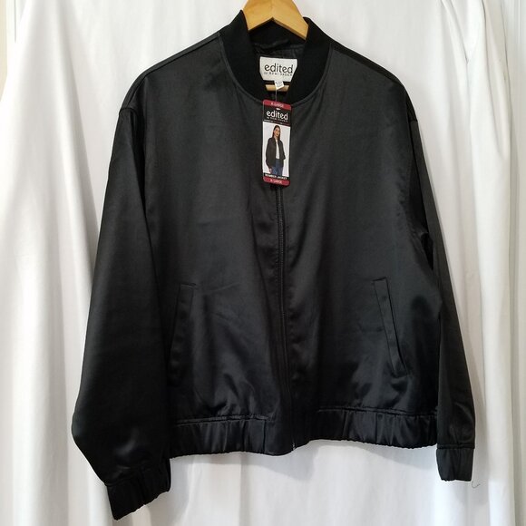 Edited By Remi Bader Jackets & Blazers - Edited by Remi Bader - Women's Satin-Style Bomber Jacket - Size XL - Black -NEW!